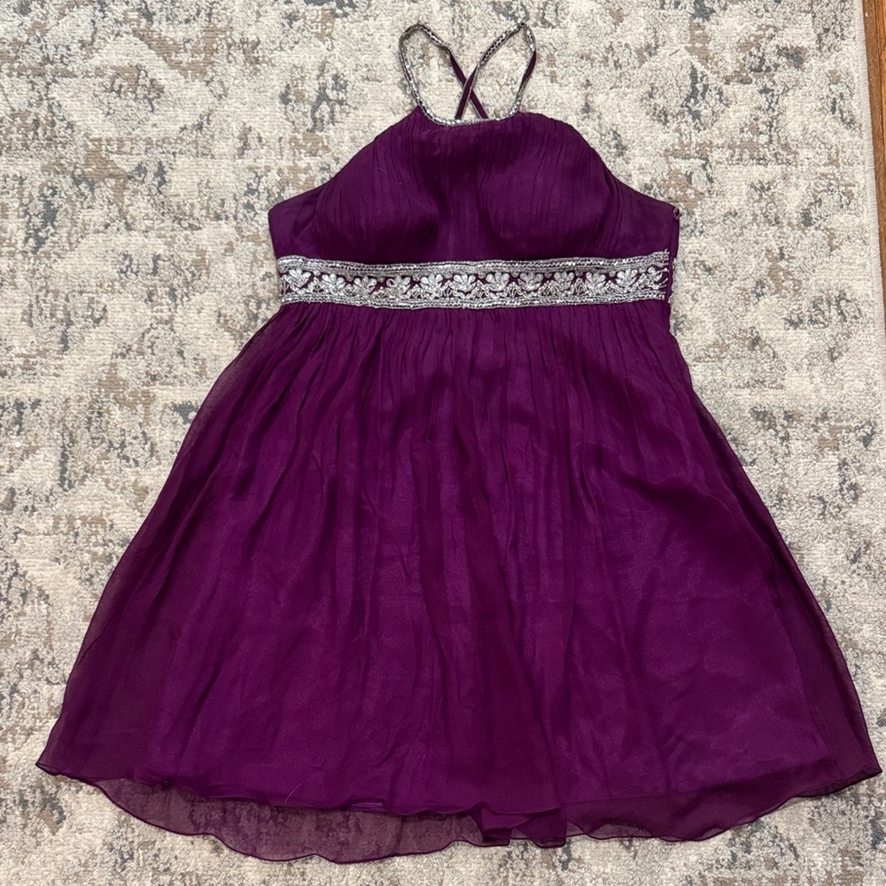 Scala Elegant Purple Dress with Silver Detailing 100% Silk
